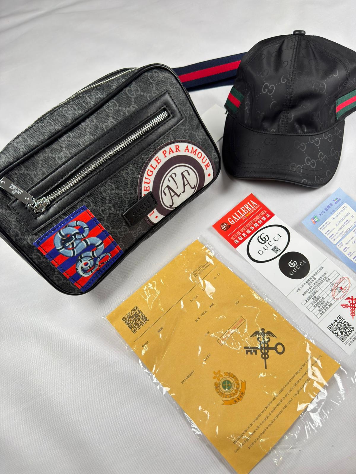 Pack Bolso Cruzado + Gorra Negro con Parches