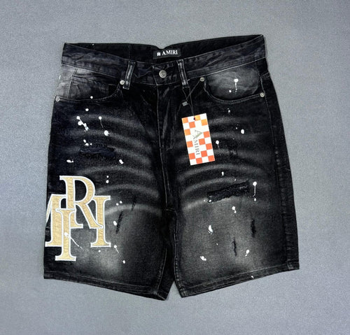 Short Vaquero Amiri Negro Bordado Beige Paint