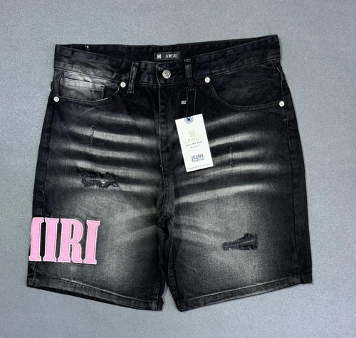 Short Vaquero Amiri Negro Bordado Rosa