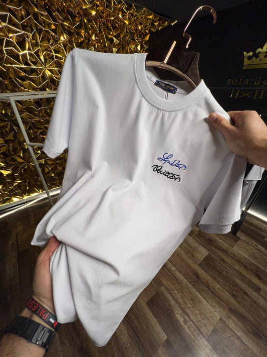Camiseta Louis Vuitton Logo Bordado Blanca